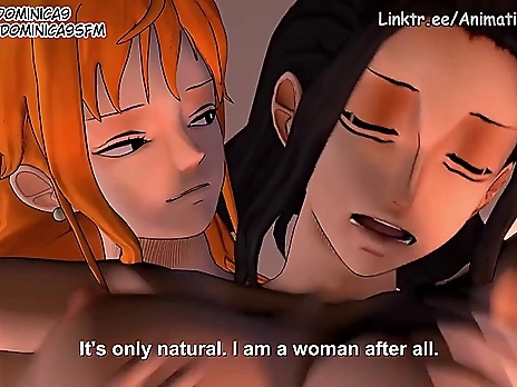 Nami Fucks Robin with Hugh Futa Cock