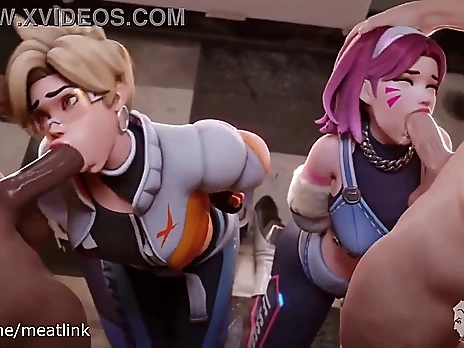 Taking turns in face fucking D.va and Tracer