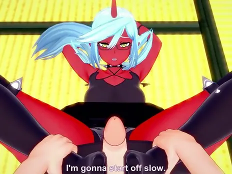 Kneesocks Daemon from Panty And Stocking With Garterbelt Gives An Amazing Footjob!