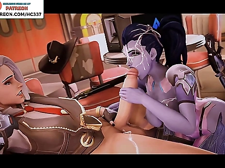 WIDOWMAKER DO AMAZING BLOWJOB FOR FUTANARI ASHE AND GETTING CUM ON FACE - HOTTEST OVERWATCH HENTAI