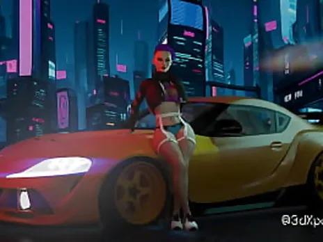 Neon Heat. Passionate sex with busty hot street girl in the neon room