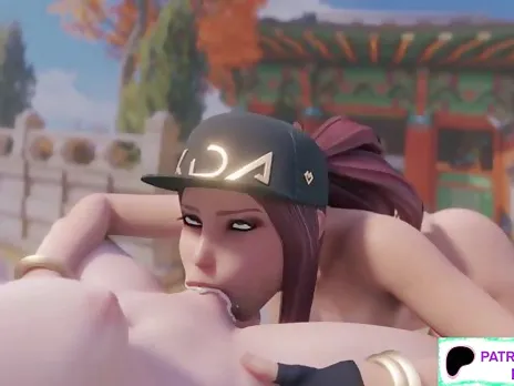 FUTANARI D.VA X KDA BLOWJOB ON THE BEACH AND CUM ON FACE HENTAI ANIMATION