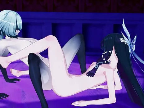 arlecchino & columbina scissor ( genshin impact hentai animation )