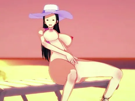 Nico Robin loves to be a nudist slut and touch her juicy pussy on a deserted island - One Piece