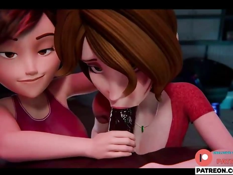 Aunt Cass And Elastigirl Do Hot Double Bbc Blowjob And Getting Cum In Mouth ?? Hottest Cartoon Henta