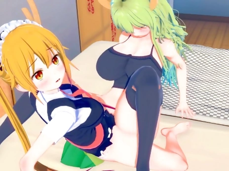 Tooru and Lucoa lesbian scissoring (Miss Kobayashi's Dragon Maid) 3D