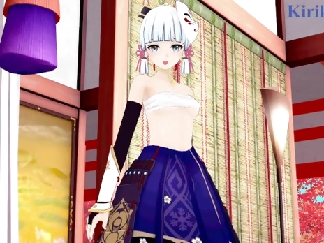 Kamisato Ayaka and Aether have intense sex at a shrine. - Genshin Impact Hentai