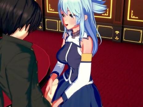Aqua getting fucked hard then given a facial - Konosuba Hentai.