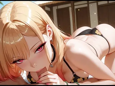 Marin having rought sex on a private beach (AI-generated)