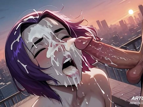 Raven (Teen Titans) - Busty Raven was Fucked on the Rooftop
