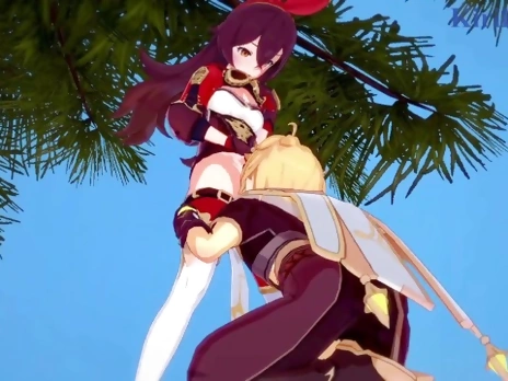 Amber and Aether have intense sex outdoors. - Genshin Impact Hentai