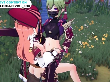 Futa Yanfei fucks Kuki Shinobu So Nuts! Futanari Genshin Impact Animated Hentai