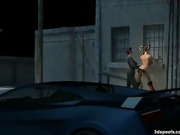 Kat girl and Harley hardcore lesbian fuck in an alley outside