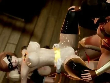 Helen Parr (Incredibles Elastigirl) Gangbang by Supergirl & Wonder Woman (futa, japanese)