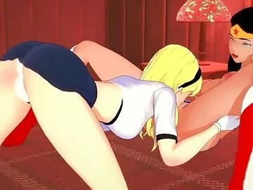 Supergirl licks Wonder Woman's pussy, trib orgasm. DC Comics Hentai.