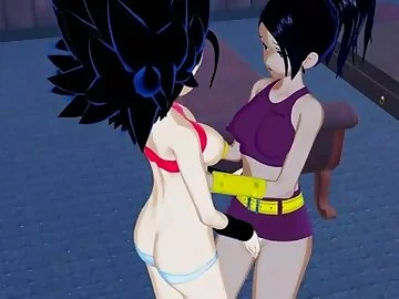 Saiyan lesbians Caulifla and Kale take turns eating pussy.Dragon Ball Super Hentai.