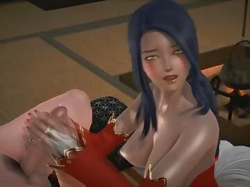 (3D Porn)(League of Legends) Ahris blowjob, handjob and footjob