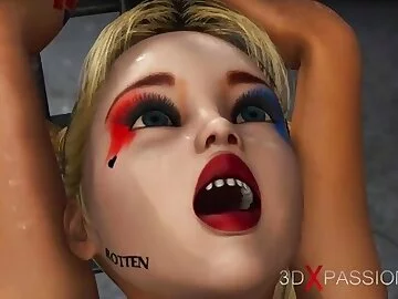 Hot sex with a cute teen wearing Harley Quinn outfit in the prison