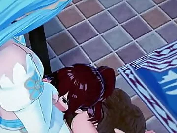 Azura rides the merchant girl Anna&rsquo;s strapon until she orgasms - Fire Emblem Hentai.