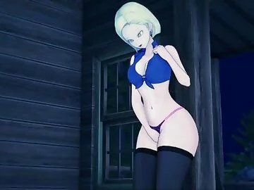 Android 18 rubs her pussy until she cums.