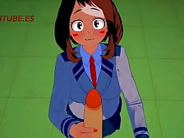 Boku No Hero Hentai 3D - Bakugou x Uraraka Handjob, boobjob & Fuck with multiple cums