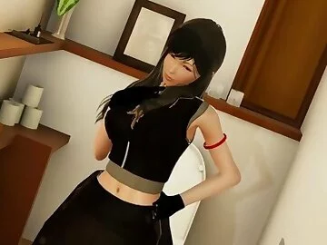 Tifa has an urgency in the bathroom
