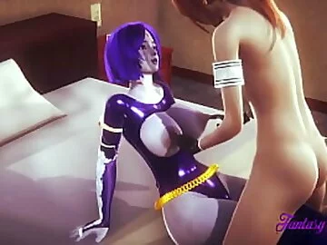 Teen Titans 3D Hentai - Raven boobjob and fingering - Japanese manga anime porn