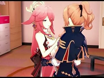 Yae Miko has her legs spread and strapon fucked by Jean - Genshin Impact.