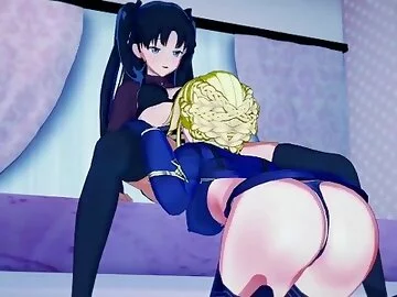 Saber licks pussy then scissors with Rin Tohsaka - Fate Grand Order Hentai.