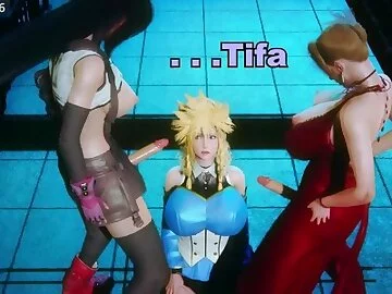 Final Fantasy 7 Futa - Girl Cloud x Tifa x Scarlet - 3D Drama Version