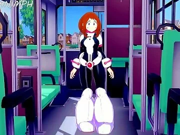 My Hero Academia Hentai: OCHACO URARAKA GIVES A SLOPPY BLOWJOB TO DEKU IN THE SCHOOL BUS