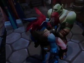 Elf Double teamed by an Ork and a Troll