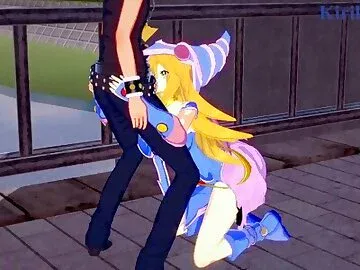Dark Magician Girl and Yugi Mutou have a deep sex on a deserted bridge. - Yu-Gi-Oh! DM Hentai