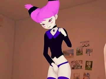Jinx rubs and fingers her tight pussy - Teen Titans Hentai.
