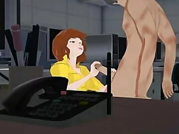 April O'Neil masturbates and gets creampied by her co worker