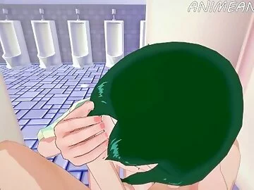 Tsuyu Asui Hide in the School Toilets and Side Fuck with Midoriya Izuku - My Hero Academia Hentai