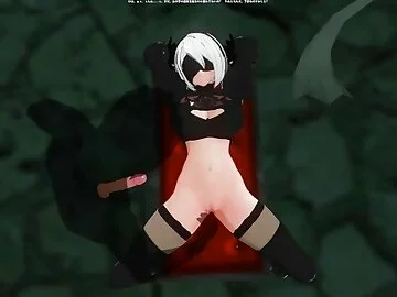 3D HENTAI Tied up 2B gets her fingers stuffed in her pussy
