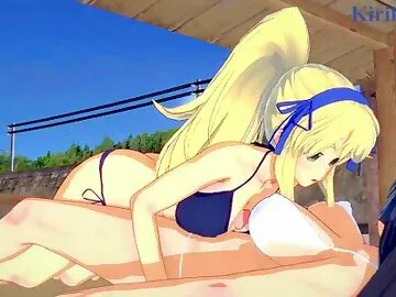 Katsuragi and Ikaruga have intense futanari sex on the beach. - Senran Kagura Hentai
