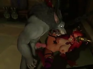 An Elf redhead in a Werewolf's cell / Warcraft Hentai Parody