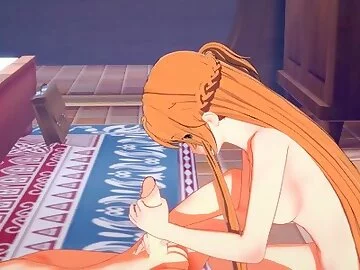 SAO Hentai - Asuna handjob and footjob to Kirito