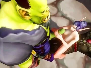 Elf has a Threesome with Two Orcs / Warcraft Porn Parody