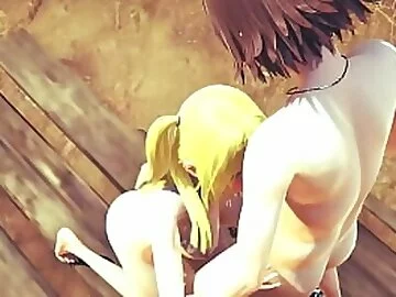 Fary Tail and One Pice Hentai - Lucy and Nami Lesbian bisexual threesome sex - Japanese Asian Manga Anime Film Game Porn