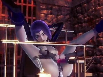Raven strapped on a sex machine / Titans Porn