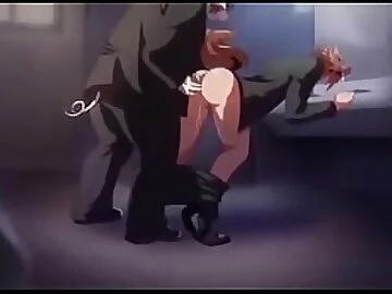 Pig fucks furry in a public bathroom