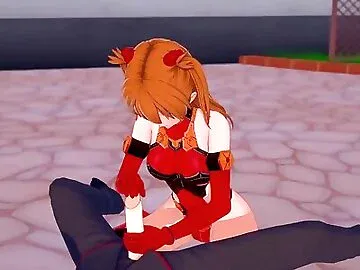 Asuka Handjob and Blowjob / Neon Genesis Evangelion Hentai Parody