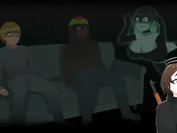 A menage with a big tits ghost in halloween