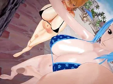Futa Nami and Futa Vivi on beach / Male taker POV One Piece