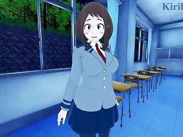 Ochako Uraraka and I have intense sex in the classroom at night. - My Hero Academia POV Hentai 3