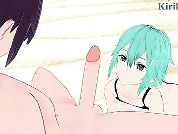 Sinon (Shino Asada) and I have intense sex on the beach. - Sword Art Online Hentai