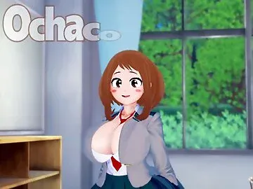 Thick and curvy Ochako Uraraka gives you pleasure in class